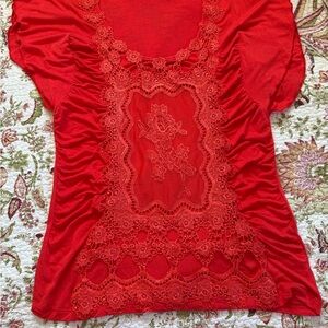 ONE WORLD Red Lace Blouse